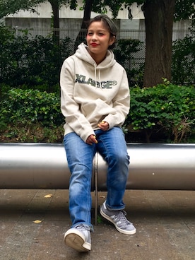 「ボーイフレンドデニム」｜アッコさん（レディース・152cm）の秋コーディネート