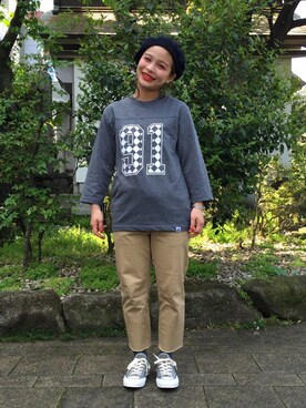 「エクストララージ」｜「アイテム（ハンチング/ベレー帽）」を使った、アッコさん（レディース・152cm）の春コーディネート