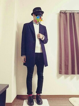 「バレンタインデートスタイル」｜「アイテム（チェスターコート）」を使った、Cham:)さん（メンズ・173cm）の冬コーディネート
