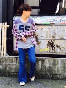 「アイテム（シューズ、パープル系）」を使った、deguchiさん（メンズ・175cm）の夏コーディネート