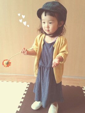 「アイテム（キャスケット）」を使った、kinakoさん（キッズ・90cm）の秋コーディネート