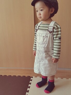 「GLOBAL WORK（グローバルワーク）のアイテム（オールインワン・サロペット）」を使った、kinakoさん（キッズ・80cm）の冬コーディネート