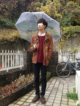 「雨」｜「アイテム（ダッフルコート）」を使った、tasukuさん（メンズ・180cm）の冬コーディネート