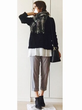 「プリーツ」｜「アイテム（ブーティ）」を使った、NAnaさん（レディース・158cm）の秋コーディネート