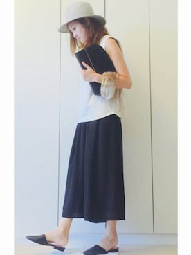 「秋先取りコーデ」｜「アイテム（クラッチバッグ）」を使った、NAnaさん（レディース・158cm）の夏コーディネート