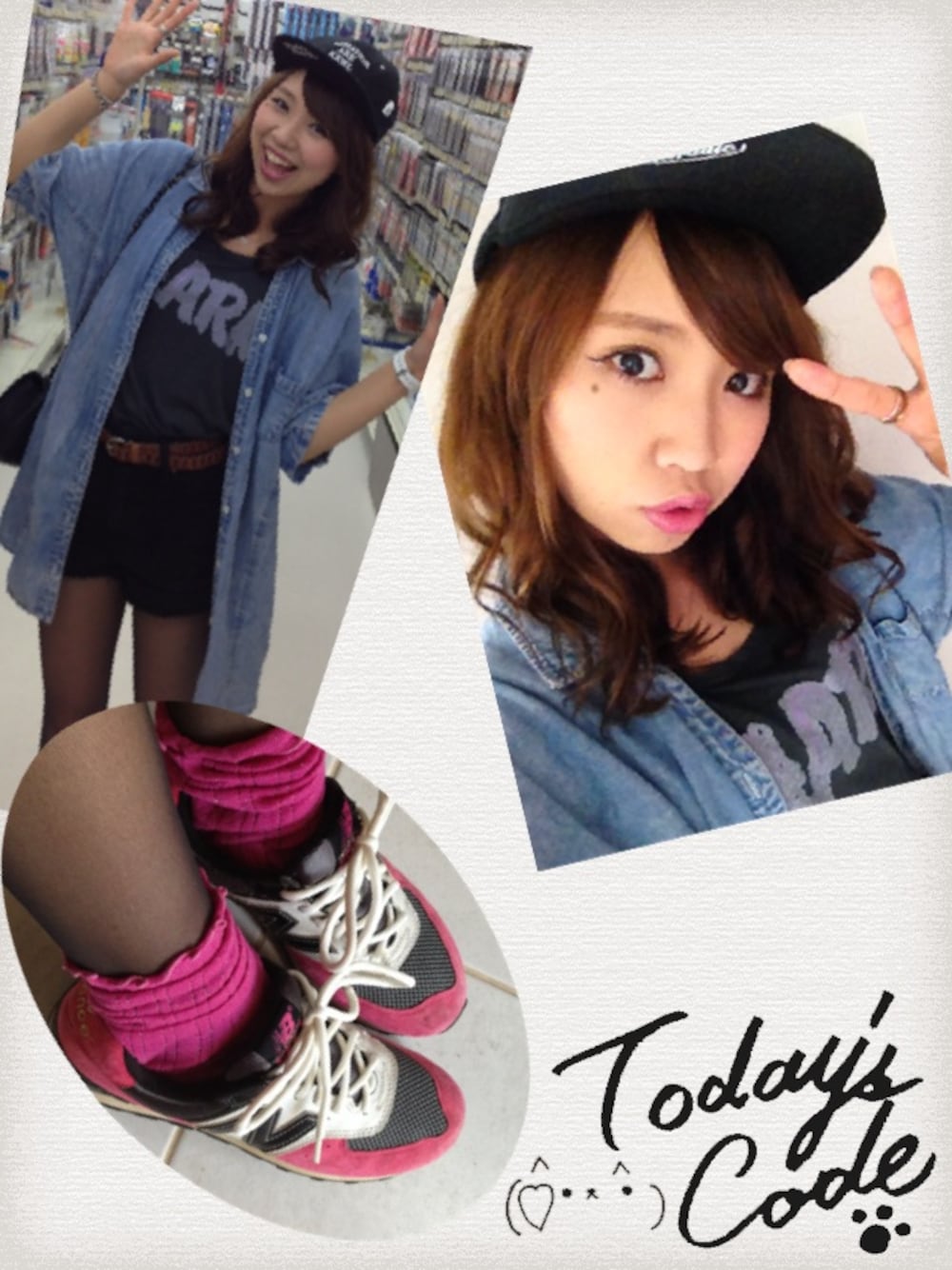 「スニーカー、キャップ、New Balance、ショーパン、デニムシャツ、moussy、murua、OSMOSIS、Baby-G、靴下×スニーカー」｜「NEW BALANCEのスニーカー♪（スニーカー、ピンク系）」を使った、今泉あいぽんさん（レディース・163cm）の春コーディネートの1枚目の写真