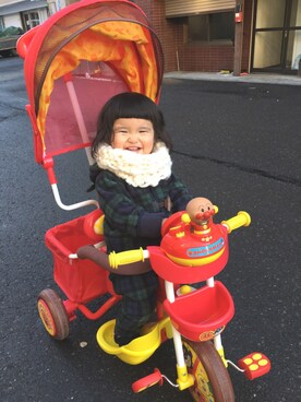 「アイテム（ロンパース、グリーン系）」を使った、SuzuMinaさん（キッズ・80cm）の秋コーディネート