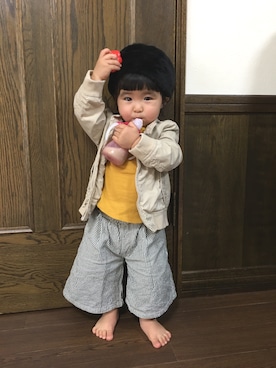 「1歳3ヶ月」｜「アイテム（ブルゾン）」を使った、SuzuMinaさん（キッズ・80cm）の秋コーディネート