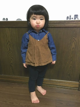 「1歳3ヶ月」｜「アイテム（シャツワンピース）」を使った、SuzuMinaさん（キッズ・80cm）の秋コーディネート