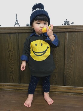 「1歳3ヶ月」｜「アイテム（シャツワンピース）」を使った、SuzuMinaさん（キッズ・80cm）の秋コーディネート
