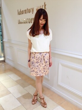 「laboratory work（ラボラトリーワーク）のシフォンレイヤードネックレス付きブラウス（シャツ/ブラウス、ホワイト系）」を使った、saori.mさん（レディース・158cm）の春コーディネート
