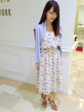 「laboratory work（ラボラトリーワーク）のカラースクエア柄ワンピース（ワンピース、ホワイト系）」を使った、saori.mさん（レディース・158cm）の春コーディネート