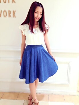 「laboratory work（ラボラトリーワーク）の【期間限定タイムセール】ベーシックTストラップサンダル（サンダル、イエロー系）」を使った、saori.mさん（レディース・158cm）の夏コーディネート