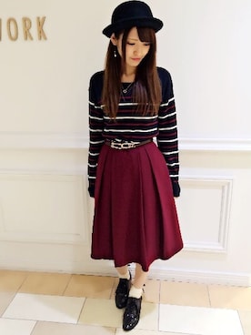 「laboratory work（ラボラトリーワーク）のメタルヒールレースアップシューズ（その他シューズ、ブラウン系）」を使った、saori.mさん（レディース・158cm）の秋コーディネート