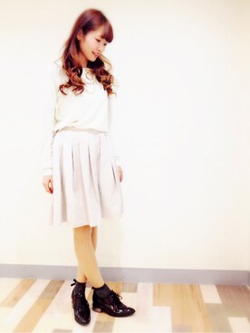 「more than words（モアザンワーズ）の格子柄編みニットプル（ニット/セーター、ホワイト系）」を使った、saori.mさん（レディース・158cm）の冬コーディネート