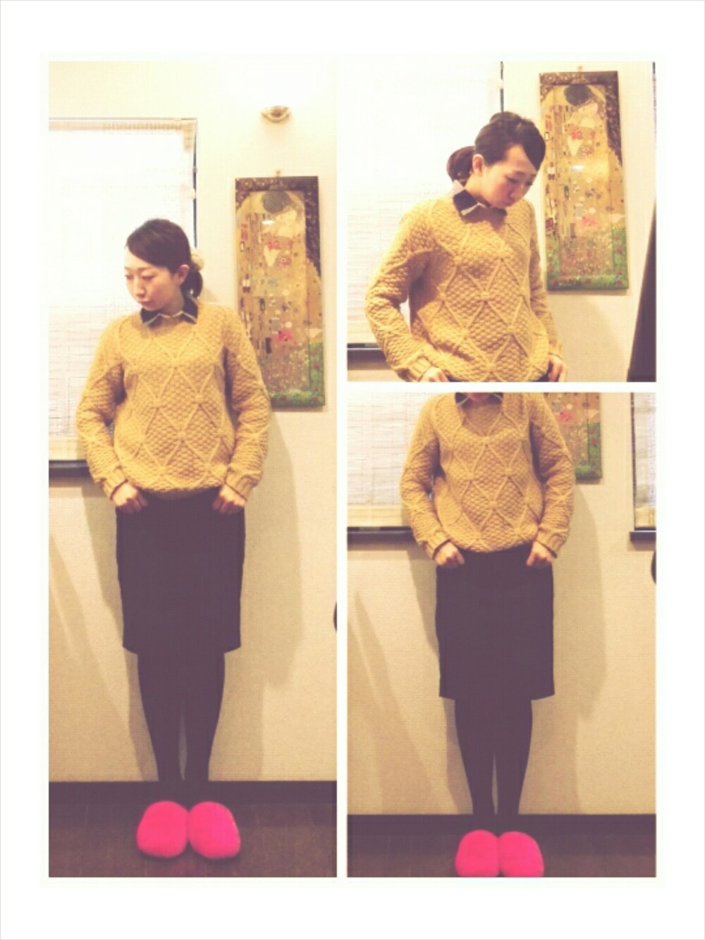 「インディゴデニム、今日はロケお休み」｜「ﾊｰﾄ♡ﾋﾟｱｽ
+ﾊﾟｰﾙｷｬｯﾁ（ピアス（両耳用）、ゴールド系）」を使った、ono-yokoさん（レディース・158cm）の冬コーディネートの1枚目の写真