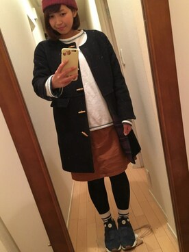 「POU DOU DOU（プードゥドゥ）のアイテム（その他アウター）」を使った、みお(らすく)さん（レディース・158cm）の冬コーディネート