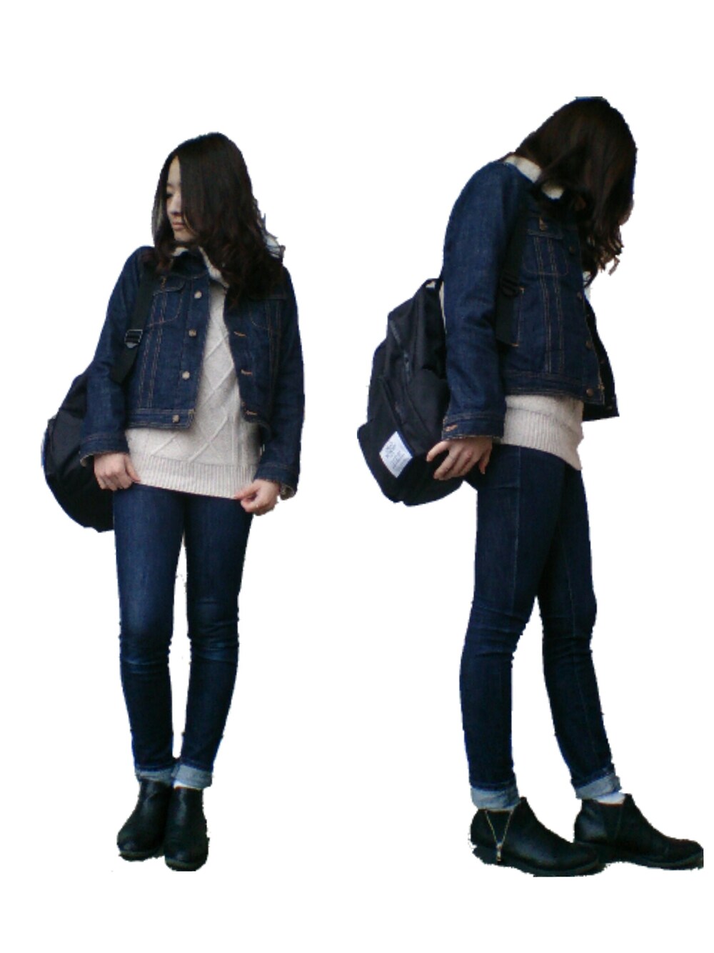 「チープマンデー、CHEAPMONDAY、デニムonデニム、バックパック、デイパック、大人カジュアル、モノトーン、Gジャン」｜「DIESELのアイテム（アナログ腕時計、ブルー系）」を使った、あやこさん（レディース・165cm）の春コーディネートの1枚目の写真