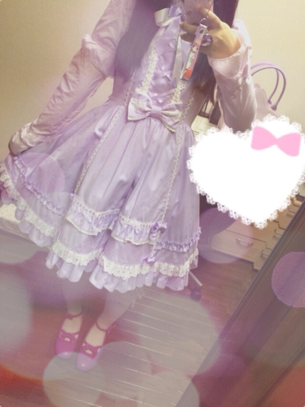 「古着、ピンク、パープル、パステルカラー、メルヘン、フェアリー、ロリィタ」｜「Angelic prettyの古着で買ったアンプリのＪＳＫ♡（ワンピース、パープル系）」を使った、まろん（こってりタイプ）さん（レディース・164cm）の夏コーディネートの1枚目の写真