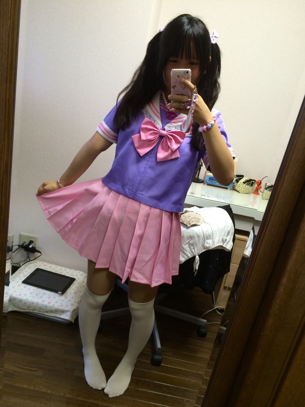 「セーラー」｜「BODY LINEの体線セーラー♡（シャツ/ブラウス、パープル系）」を使った、まろん（こってりタイプ）さん（レディース・164cm）の夏コーディネートの1枚目の写真