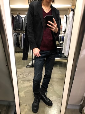 「SCHLUSSEL（シュリセル）のアイテム（トップス）」を使った、yukkEさん（メンズ・182cm）の秋コーディネート