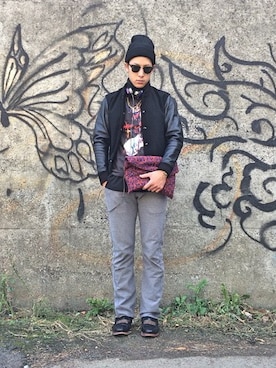 「JOURNAL STANDARD（ジャーナルスタンダード）のアイテム（スタジャン）」を使った、しまおさん（メンズ・176cm）の秋コーディネート