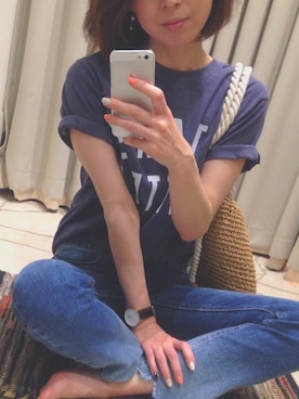 「Auntie Rosa Holiday（アンティローザホリデー）のアイテム（Tシャツ/カットソー、ブルー系）」を使った、kanaさん（レディース・153cm）の春コーディネート
