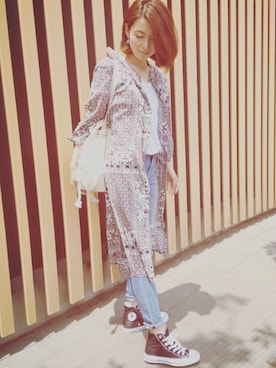 「Auntie Rosa Holiday（アンティローザホリデー）のアイテム（ワンピース、レッド系）」を使った、kanaさん（レディース・153cm）の春コーディネート