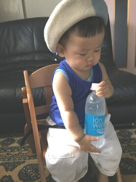 「BEAMS BOY（ビームスボーイ）のアイテム（ハンチング/ベレー帽）」を使った、8丸さん（キッズ・80cm）の夏コーディネート