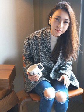 「ASMIREのアイテム（その他アウター、ブラック系）」を使った、Oli Chauさん（レディース）の春コーディネート
