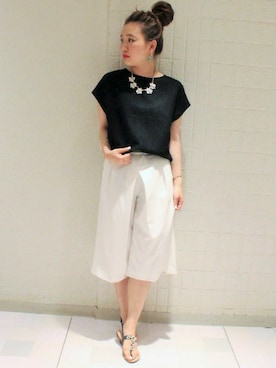 「ガウチョパンツ」｜「アイテム（ホワイト系）」を使った、yiさん（レディース・163cm）の春コーディネート