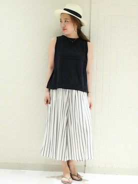 「ガウチョパンツ」｜「アイテム（ホワイト系）」を使った、yiさん（レディース・163cm）の夏コーディネート