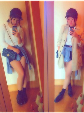 「TOPSHOP（トップショップ）のアイテム（デニムパンツ、ブルー系）」を使った、moedaさん（151cm）の春コーディネート
