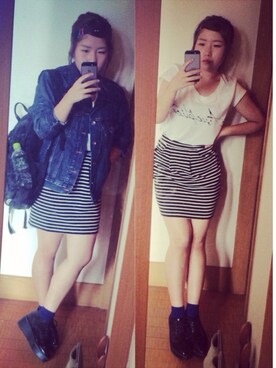 「GAP（ギャップ）のデニムジャケット
（デニムジャケット、ブルー系）」を使った、moedaさん（151cm）の夏コーディネート