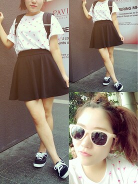 「Keds（ケッズ）のアイテム（スニーカー、ブラック系）」を使った、moedaさん（151cm）の夏コーディネート