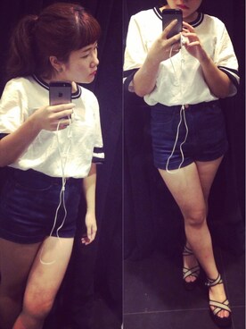 「FOREVER 21（フォーエバー トゥエンティーワン）のアイテム（サンダル、その他）」を使った、moedaさん（151cm）の夏コーディネート
