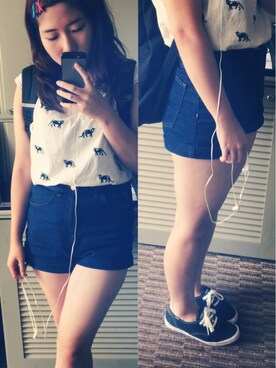 「Keds（ケッズ）のアイテム（スニーカー、ブラック系）」を使った、moedaさん（151cm）の夏コーディネート