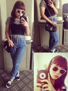 「Keds（ケッズ）のアイテム（スニーカー、ブラック系）」を使った、moedaさん（151cm）の夏コーディネート