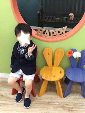 「petit main（プティマイン）のチェック柄ベーシック長袖シャツ（シャツ/ブラウス、ブラック系）」を使った、♡hachi♡さん（キッズ・110cm）の春コーディネート