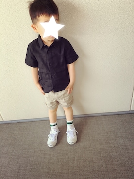 「WOLF&RITAのアイテム（シャツ/ブラウス、ブラック系）」を使った、♡hachi♡さん（キッズ・110cm）の春コーディネート