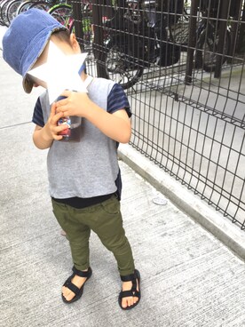 「cokitica（コキチカ）のアイテム（Tシャツ/カットソー、グレー系）」を使った、♡hachi♡さん（キッズ・110cm）の夏コーディネート