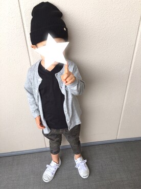 「FUBのアイテム（カーディガン/ボレロ、グレー系）」を使った、♡hachi♡さん（キッズ・110cm）の秋コーディネート