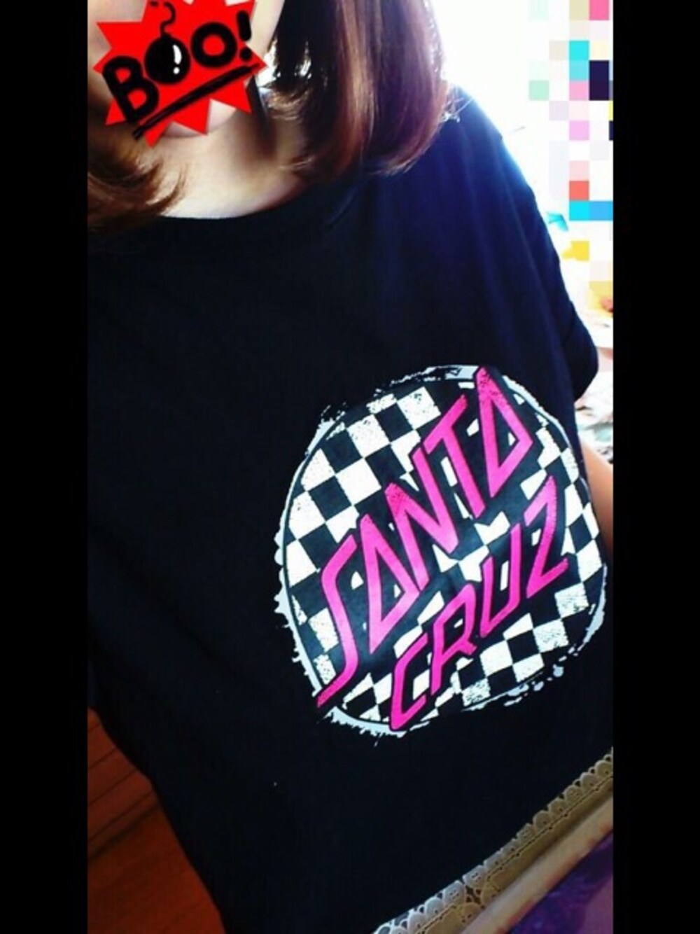 「サンタクルーズ、ハンソデカットソー、黒、スケータースタイル」｜「SANTA CRUZのアイテム（Tシャツ/カットソー、ブラック系）」を使った、まぴたんさん（レディース・156cm）の春コーディネートの1枚目の写真