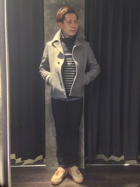 「ムートン」｜「アイテム（ピーコート）」を使った、SHUHEIさん（メンズ・170cm）の冬コーディネート