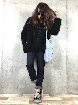 「MOUSSY（マウジー）のアイテム（オールインワン・サロペット）」を使った、MINAEさん（レディース・160cm）の冬コーディネート