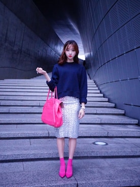 「skirt」｜「アイテム（スウェット）」を使った、Jeong Chanmeeさん（レディース・163cm）の秋コーディネート