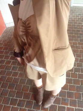 「PAGEBOY（ページボーイ）のバイカラージャケット（テーラードジャケット、ベージュ系）」を使った、maho!さん（レディース・153cm）の春コーディネート