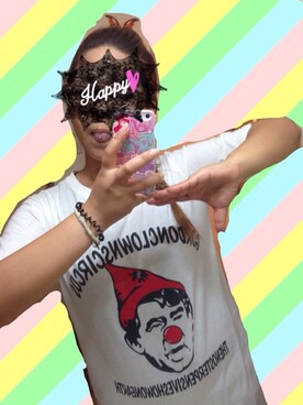 「NOブランドのアイテム（Tシャツ/カットソー、ホワイト系）」を使った、maho!さん（レディース・153cm）の夏コーディネート