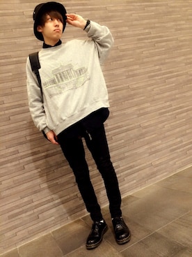 「ウールシャツ」｜「アイテム（スウェット）」を使った、YUUさん（メンズ・170cm）の冬コーディネート