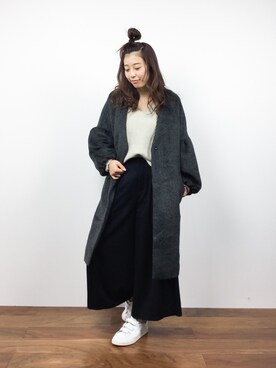 「select MOCA（セレクトモカ）のアイテム（ノーカラージャケット）」を使った、YUKIさん（レディース・160cm）の冬コーディネート